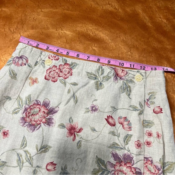 Vintage Eddie Bauer Linen Floral Print Wrap skirt Skirt Natural butterfly - Picture 8 of 11